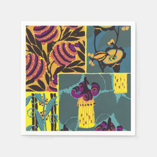 Vibrant Maximalist Purple & Teal Floral Print Napkins