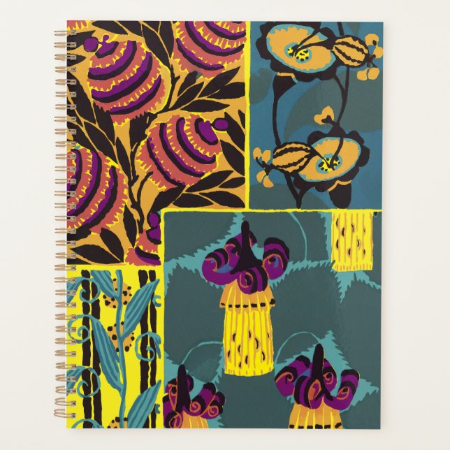 Vibrant Maximalist Purple & Teal Floral Print Planner (Front)