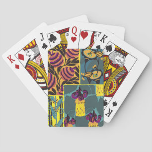 Vibrant Maximalist Purple & Teal Floral Print Poker Cards