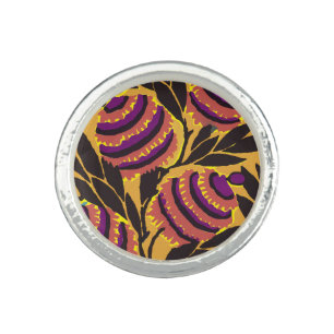 Vibrant Maximalist Purple & Teal Floral Print Ring