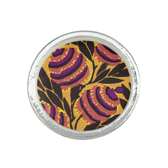 Vibrant Maximalist Purple & Teal Floral Print Ring (Front)