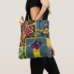Vibrant Maximalist Purple & Teal Floral Print Tote Bag