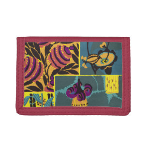 Vibrant Maximalist Purple & Teal Floral Print Trifold Wallet