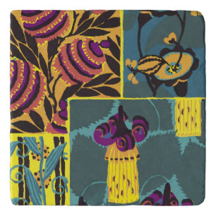 Vibrant Maximalist Purple & Teal Floral Print Trivet