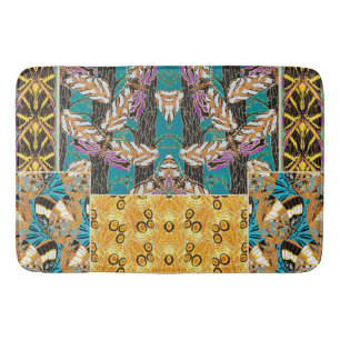 Vibrant Maximalist Teal & Purple Butterfly Art Bath Mat