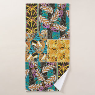 Vibrant Maximalist Teal & Purple Butterfly Art Bath Towel Set
