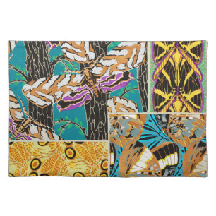 Vibrant Maximalist Teal & Purple Butterfly Art Cloth Placemat