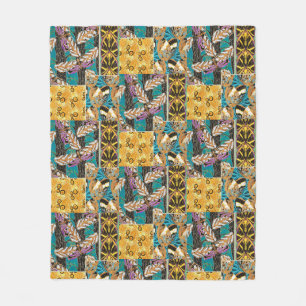 Vibrant Maximalist Teal & Purple Butterfly Art Fleece Blanket