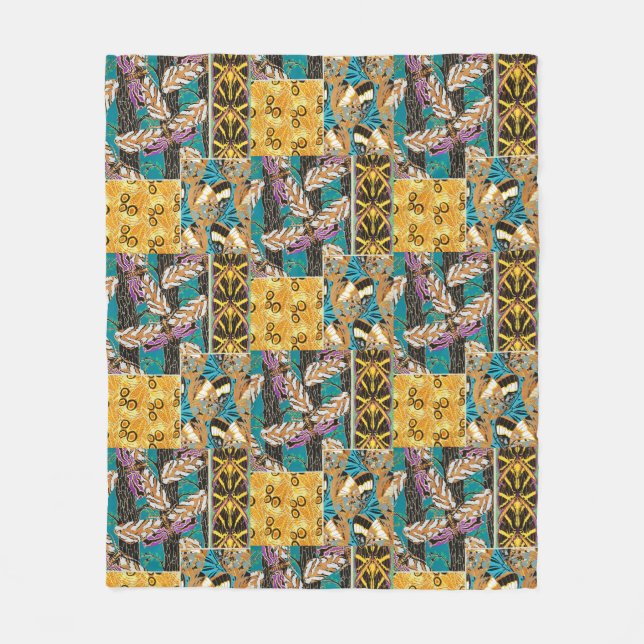 Vibrant Maximalist Teal & Purple Butterfly Art Fleece Blanket (Front)