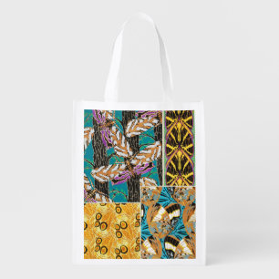 Vibrant Maximalist Teal & Purple Butterfly Art Grocery Bag