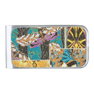 Vibrant Maximalist Teal & Purple Butterfly Art Silver Finish Money Clip