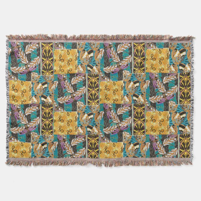 Vibrant Maximalist Teal & Purple Butterfly Art Throw Blanket (Front)