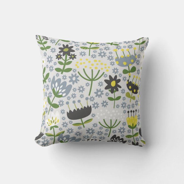 Vibrant Meadow Blooms Throw Pillow (Front)