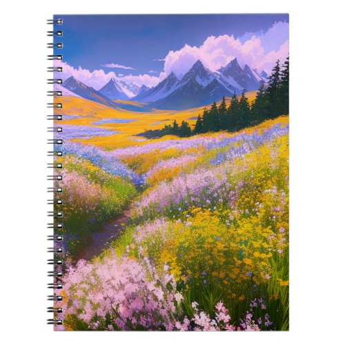  Vibrant Meadow of Yellow and Blue Flowers Notebook