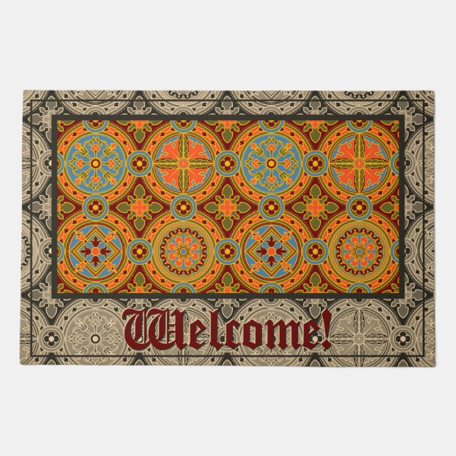 Vibrant Medieval Pattern Doormat (Front)