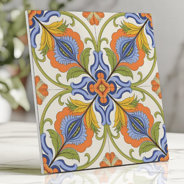 Vibrant Mediterranean Majolica Floral Ceramic Tile (Creator Uploaded)