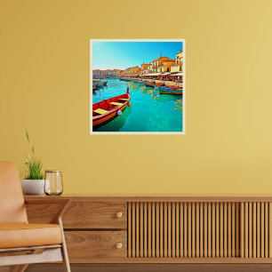 Vibrant Mediterranean Port Life Design Poster