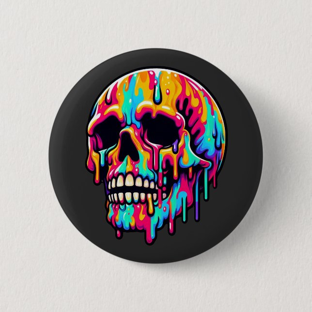 Vibrant Melting Skull Button (Front)