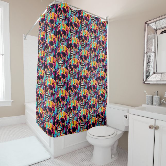 Vibrant Melting Skull Shower Curtain (In Situ)