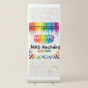 Vibrant Melting Watercolor Crayon Rainbow Teacher Retractable Banner