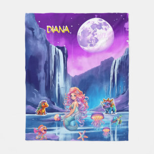VIBRANT MERMAID, DINOSAUR, SEA CREATURES  FLEECE BLANKET
