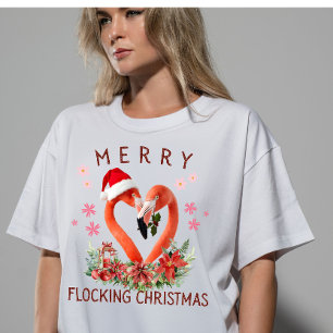 Vibrant Merry Flocking Christmas Flamingo AI Art Tri-Blend Shirt