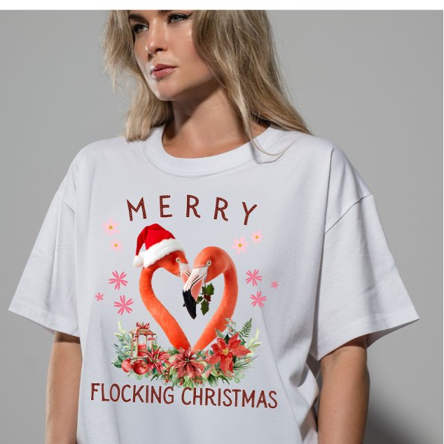 Vibrant Merry Flocking Christmas Flamingo AI Art Tri-Blend Shirt (Creator Uploaded)