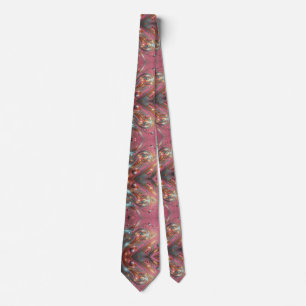 Vibrant Metallic Pink Gold Bronze Silver Painting Neck Tie