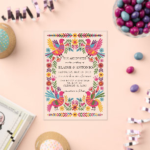 Vibrant Mexican Birds Otomi Floral Fiesta Wedding Acrylic Invitations