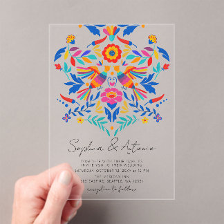 Vibrant Mexican Birds Otomi Floral Fiesta Wedding Acrylic Invitations