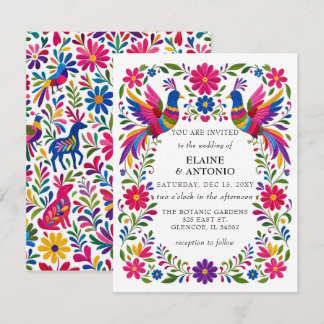 Vibrant Mexican Birds Otomi Floral Fiesta Wedding Invitation