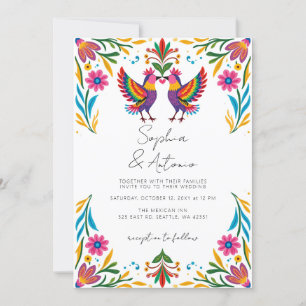 Vibrant Mexican Birds Otomi Floral Fiesta Wedding Invitation