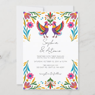 Vibrant Mexican Birds Otomi Floral Fiesta Wedding Invitation