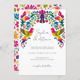 Vibrant Mexican Birds Otomi Floral Fiesta Wedding Invitation