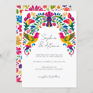 Vibrant Mexican Birds Otomi Floral Fiesta Wedding Invitation