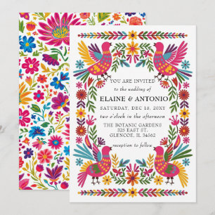 Vibrant Mexican Birds Otomi Floral Fiesta Wedding Invitation
