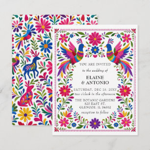 Vibrant Mexican Birds Otomi Floral Fiesta Wedding Invitation