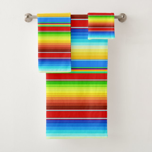 Vibrant Mexican Blanket Traditional Spanish Serape Bath Towel Set (Insitu)