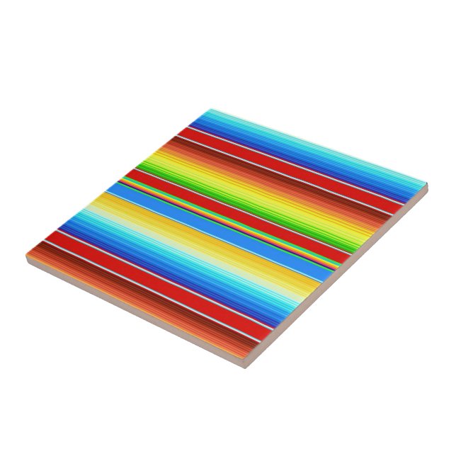 Vibrant Mexican Blanket Traditional Spanish Serape Ceramic Tile (Side)