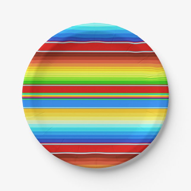 Vibrant Mexican Blanket Traditional Spanish Serape Paper Plates (Front)