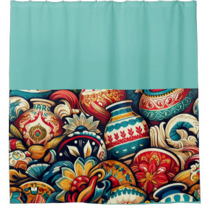 Vibrant Mexican Cantaro Design Shower Curtain