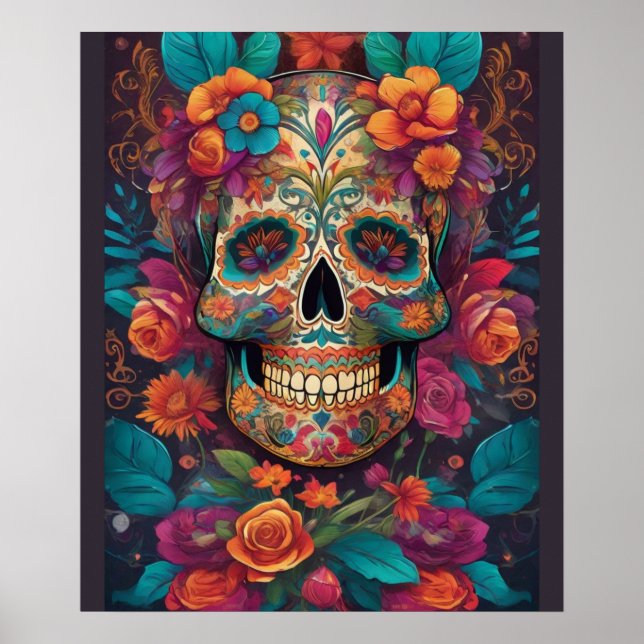 Vibrant Mexican Celebration: Sugar Skull Art Poster (Front)