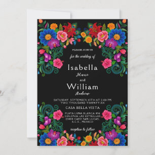 Vibrant Mexican Embroidery Dark Floral Wedding Invitation