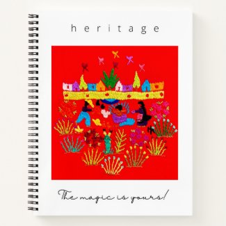 Vibrant Mexican Embroidery On Red With Message Notebook