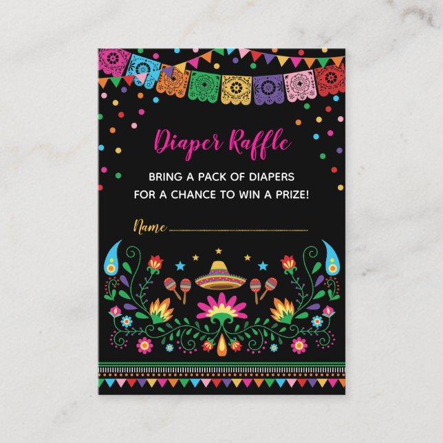 Vibrant Mexican Fiesta Diaper Raffle Baby Shower Enclosure Card (Front)