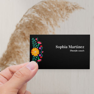 Vibrant Mexican Fiesta Floral Black Business Card