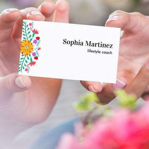 Vibrant Mexican Fiesta Floral White Business Card