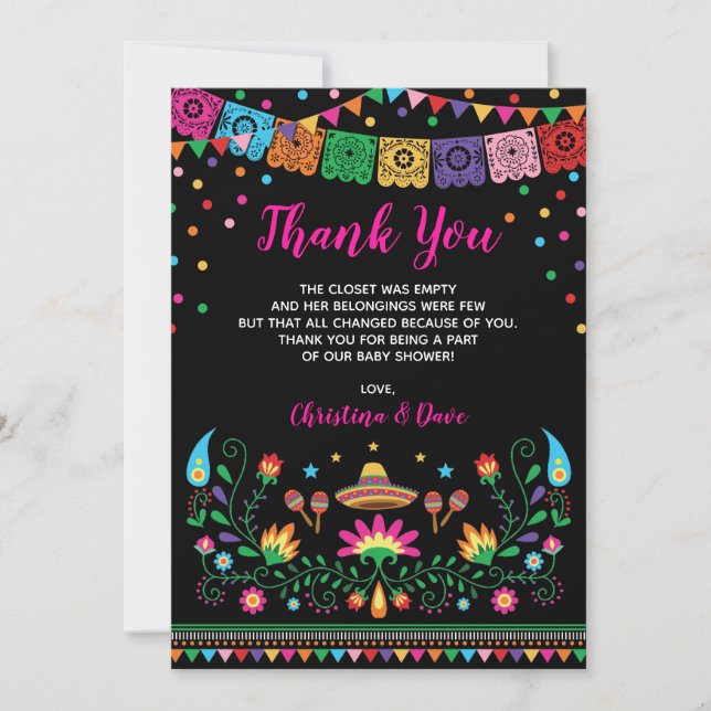 Vibrant Mexican Fiesta Nacho Average Baby Shower Thank You Card (Front)