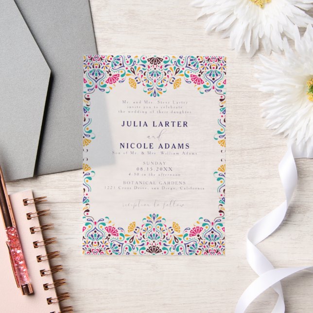 Vibrant Mexican Fiesta Rainbow Photo Wedding Vellum Invitations (Wedding)