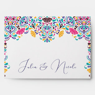 Vibrant Mexican Fiesta Style Rainbow Wedding Envelope